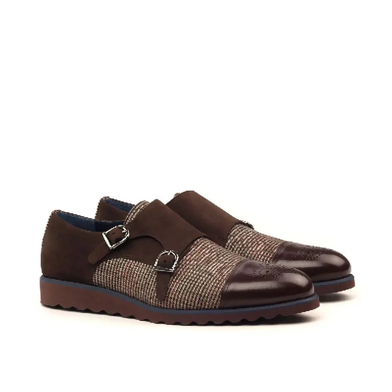 Men's Versatile Shoes DapperFam Monaco in Tweed / Dark Brown / Brown Men's Sartorial & Italian Leather & Italian Suede Double Monk Men's Versatile Shoes DapperFam Monaco in Tweed / Dark Brown / Brown Men's Sartorial & Italian Leather & Italian Suede Double Monk