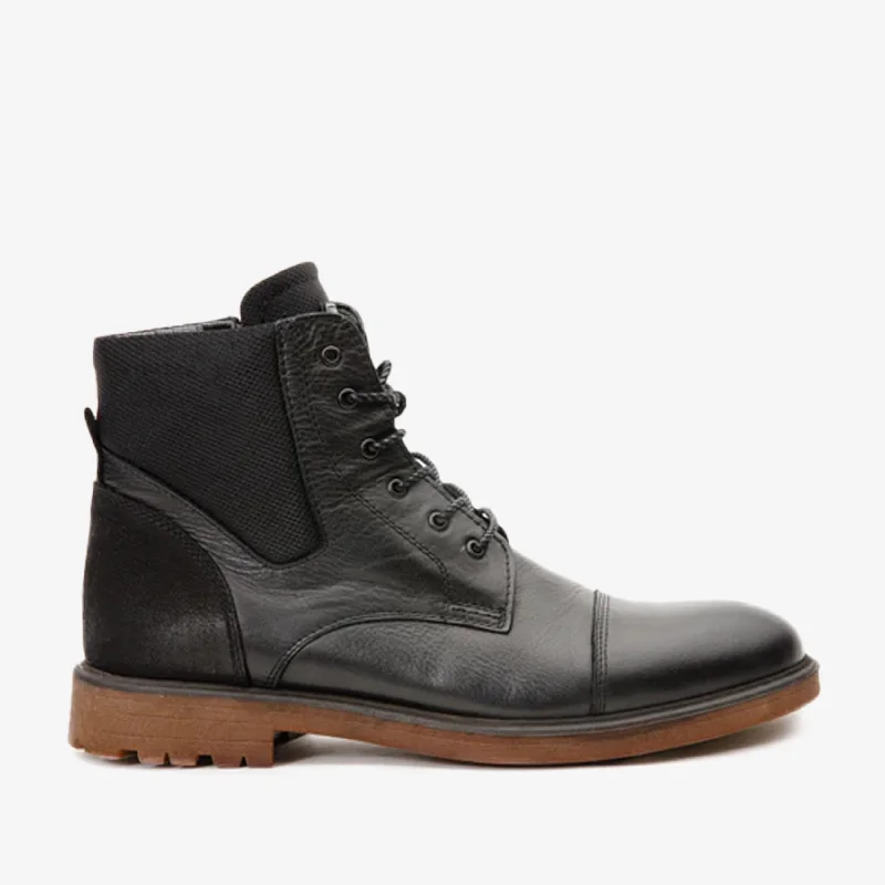 Men's Cozy Boots The Zagreb Black Leather Cap Toe Lace Up Men Boot with a Zipper Final Sale!