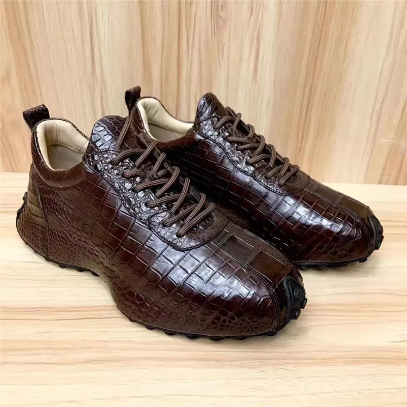 All-Season Boots For Men Men's Genuine Crocodile Skin Leather Lace-up Casual Shoes