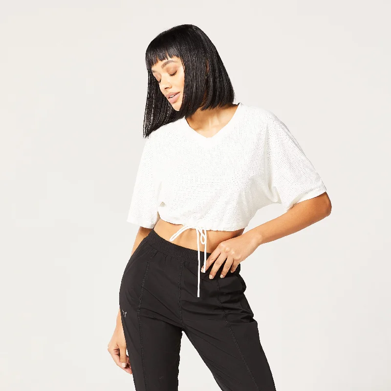 Women's Travel Garments Code Cropped Drawstring Tee - Pearl White