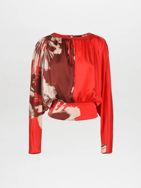 Women's Vacation Attire Tyne Blouse Scarlet Brown Floral