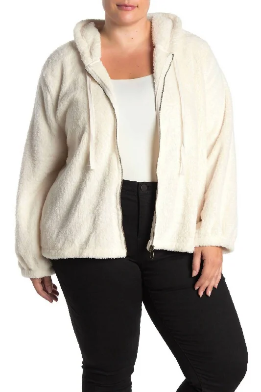 Women's Outerwear for All Weather Conditions Faux Fur Front Zip Ultra Plush Soft Hoodie In Ivory