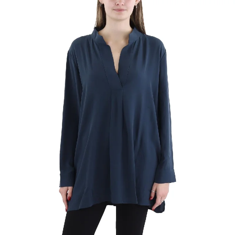 Relaxed Style Womens Silk Split Neck Tunic Top