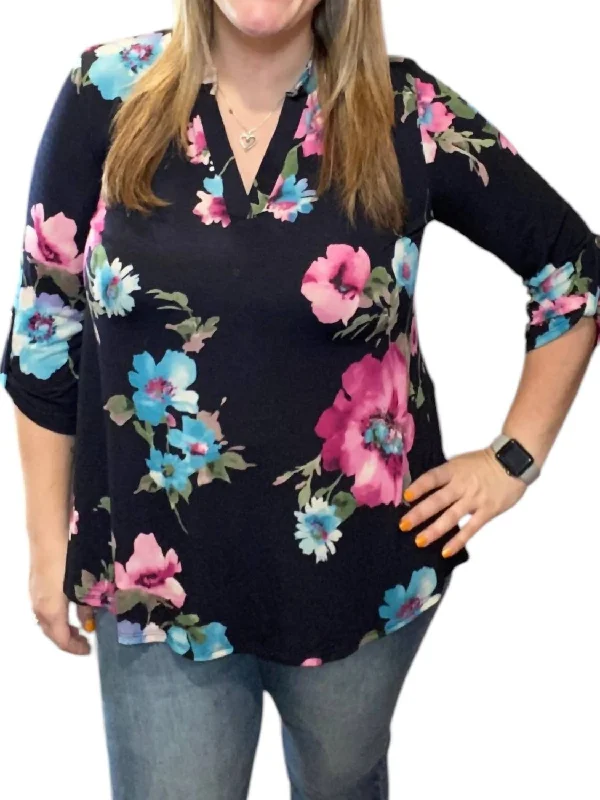 Online Boutiques Affordable Floral Gabby Tunic Top In Midnight