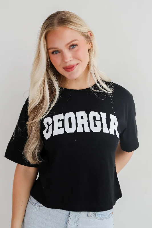 Women's Fashion Essentials Black Georgia Block Letter Cropped Tee