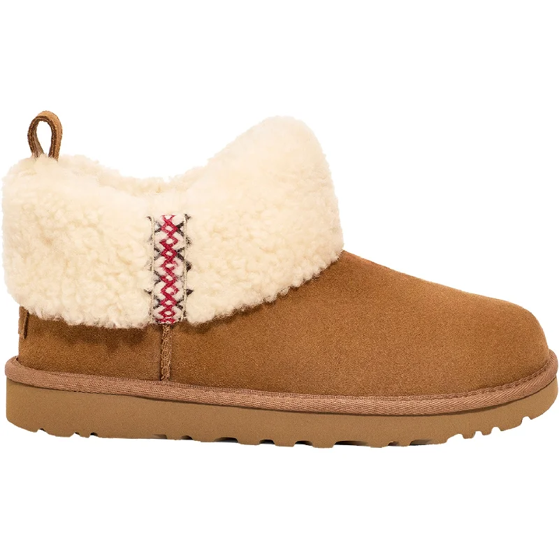 Men's Comfortable Boots Women's Ultra Mini Ugg Braid Chestnut Suede