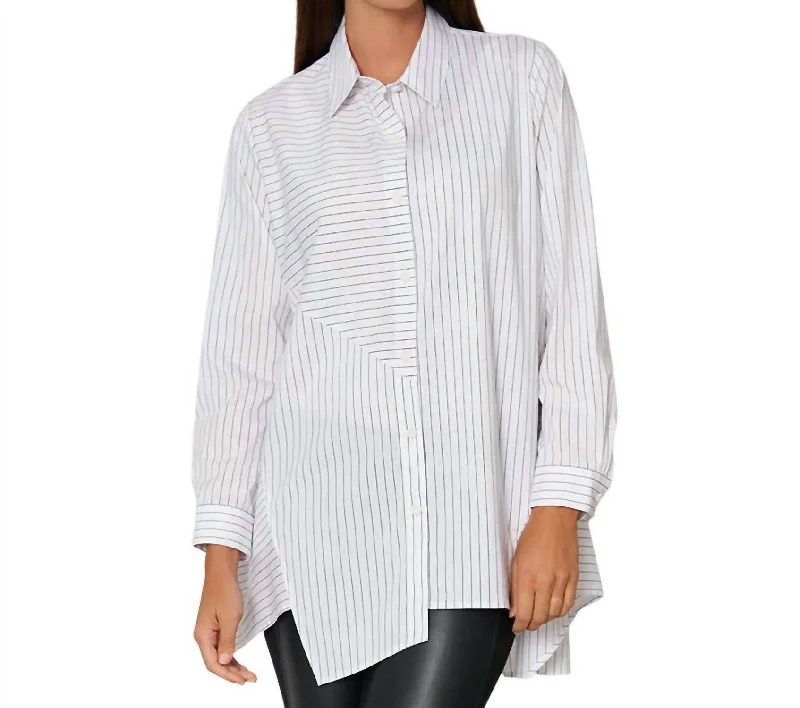 Casual Style for Busy Women Crossroads Tunic In White Yarn Dye Stripe