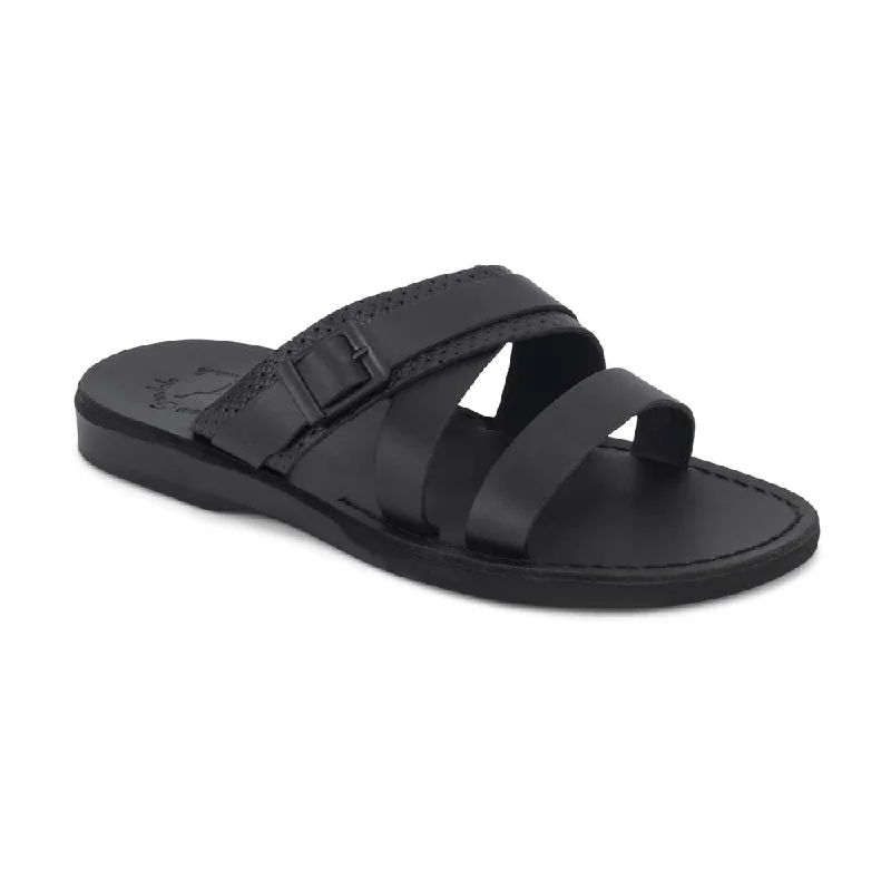 Special Sale On Breathable Shoes Jason - Leather Wide Strap Sandal | Black