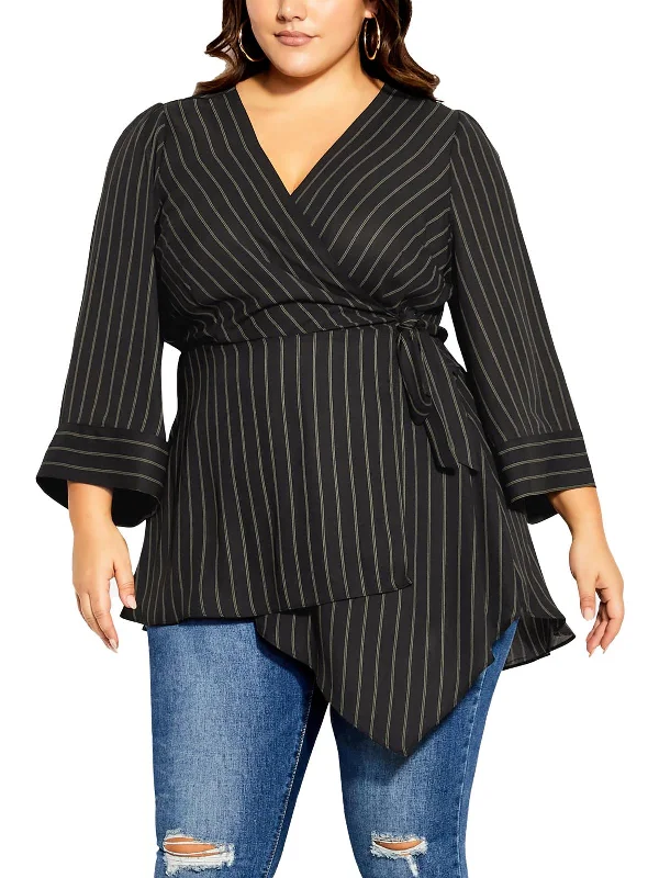 Women's Activewear Garments Plus Womens Tunic Striped Wrap Top