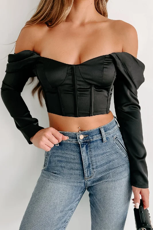 Casual Garments For Women In My Sassy Mode Off The Shoulder Crop Corset Top (Black)