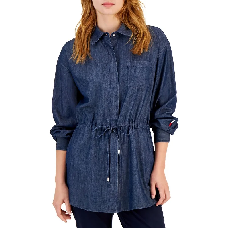 Stylish Savings Womens Chambray Drawstring Waist Tunic Top