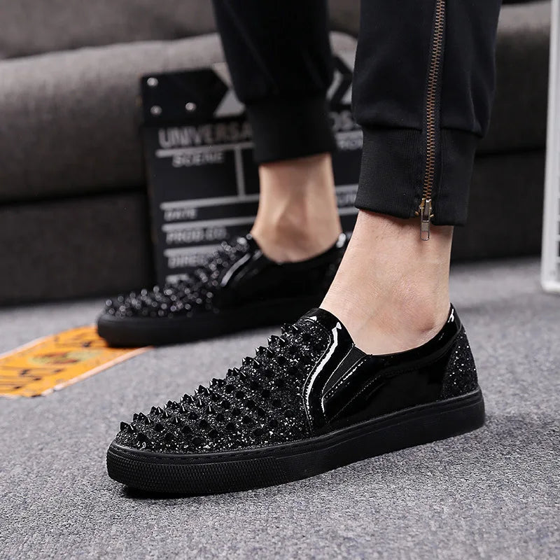 Biggest Shoe Sale Of The Year Men's Luxury Diamond Rhinestones Decor Slip-on Casual Shoes
