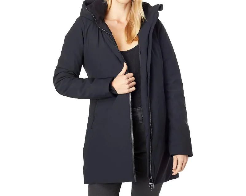 Women's Clothes for All-Day Comfort and Style Women's Lila Full Zip Hooded Stretch Non Baffled All Weather Coat In Black