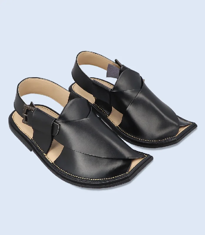 Men's Elegant Shoes BM5503-BLACK-Men Peshawari Chappal