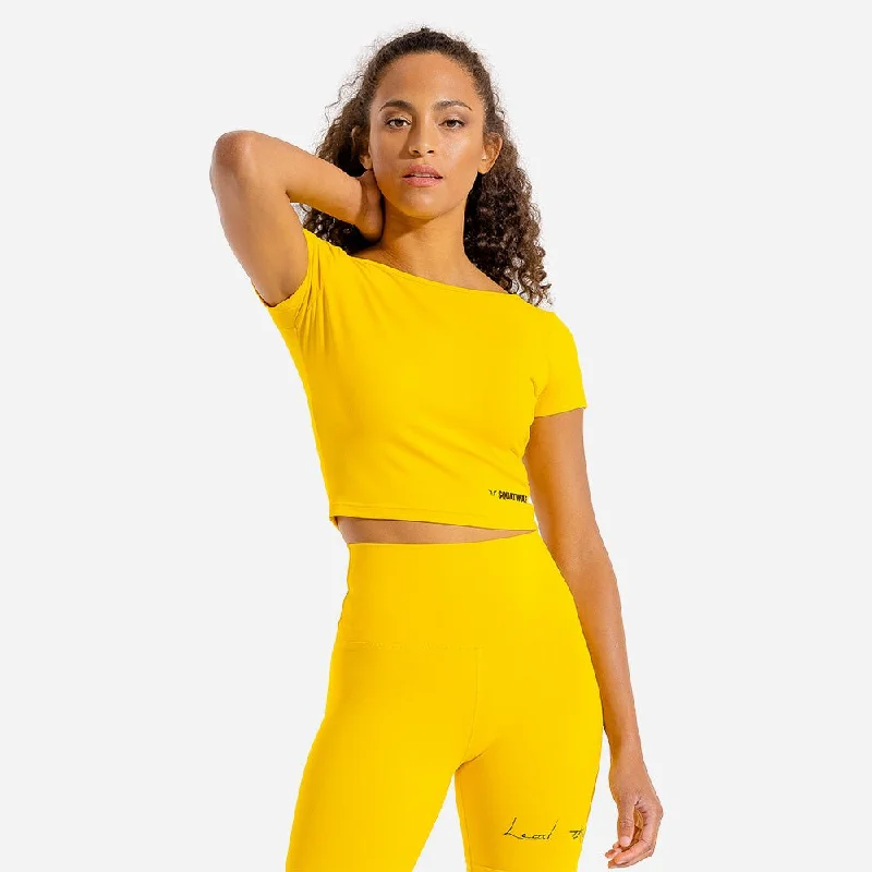 Women Wear Online Warrior Crop Tee - Half Sleeves - Yellow