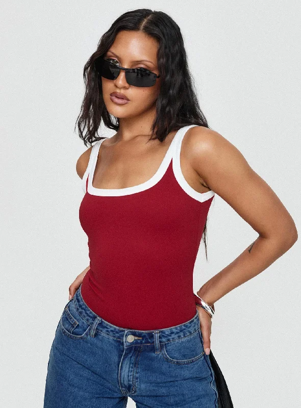 Plus Size Women Wear Astrea Bodysuit Red / White