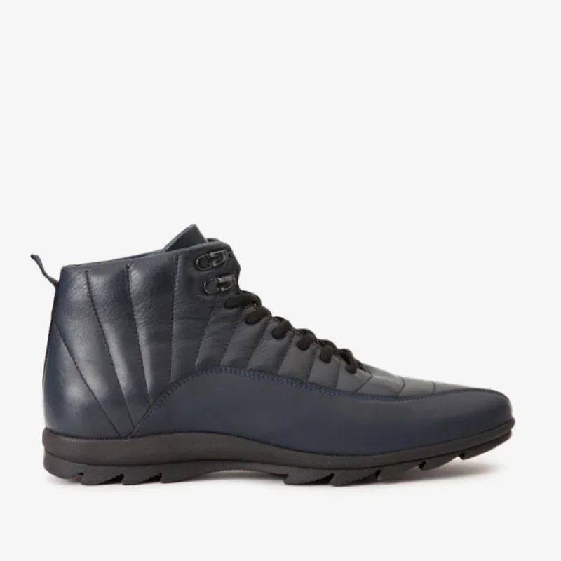 Men's Versatile Shoes The Merter Navy Blue Leather Casual Lace-Up Men Boot