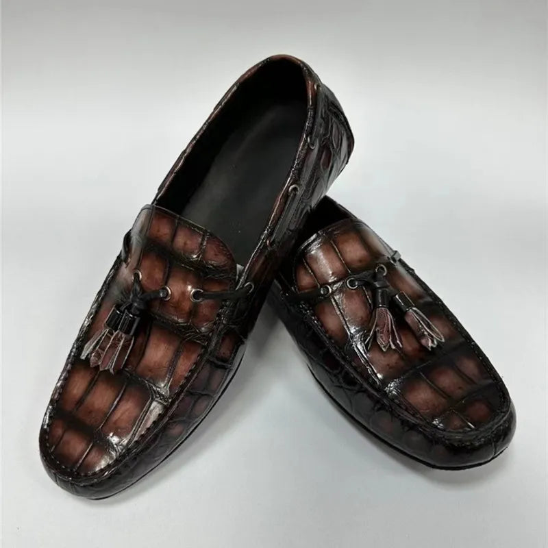 Refresh Your Shoe Collection With Amazing Deals Men's Genuine Crocodile Skin Leather Casual Slip-on Flat Moccasins