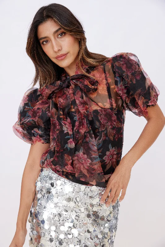 Formal Garments For Women Piper Print Organza Puff Sleeve Blouse