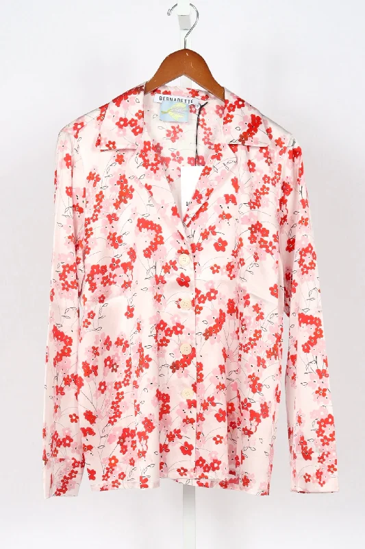 Imeless Style Pyjama Louis Blouse - Medium Flower - Red & Pink on White