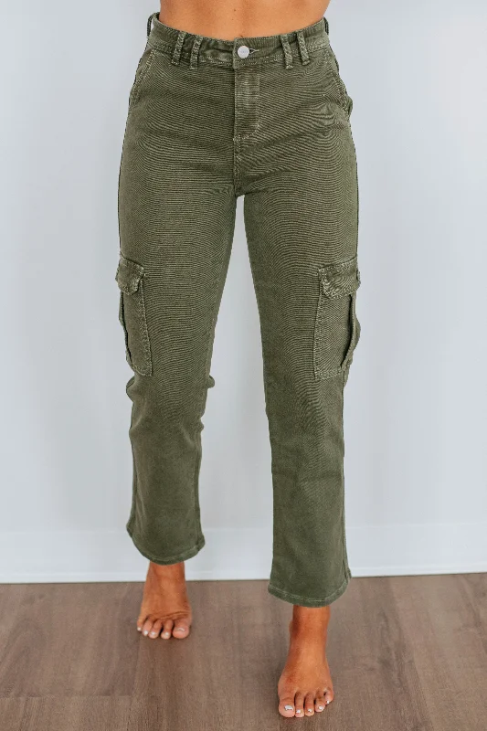 Women Wear Boutique Hadley Risen Cargo Jeans - Moss