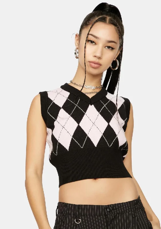 Women's Luxury Apparel Blush Would You Rather Cropped Argyle Vest