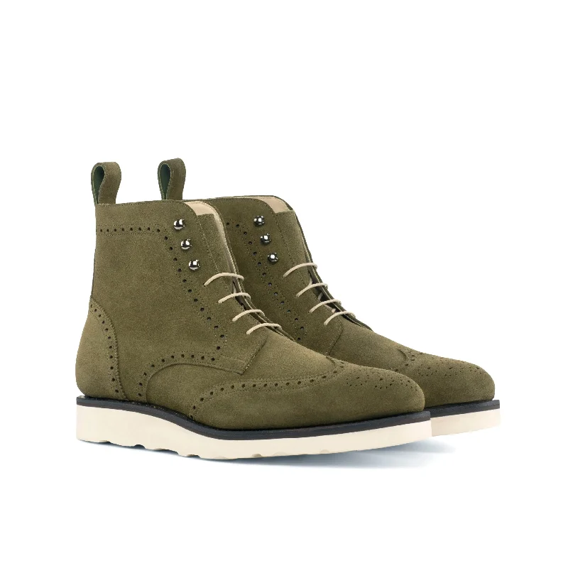 Men's Shock-Absorbing Shoes DapperFam Valiant in Khaki Men's Lux Suede Military Brogue Men's Shock-Absorbing Shoes DapperFam Valiant in Khaki Men's Lux Suede Military Brogue