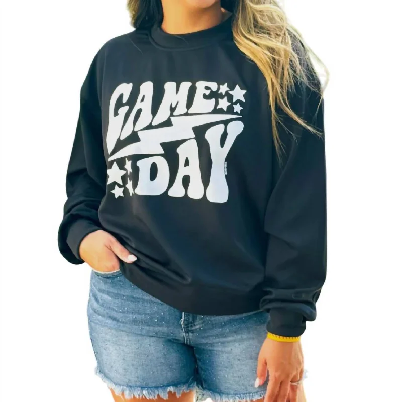 Women's Stylish Outdoor Outfit Game Day Athletic Crewneck Sweatshirt In Black