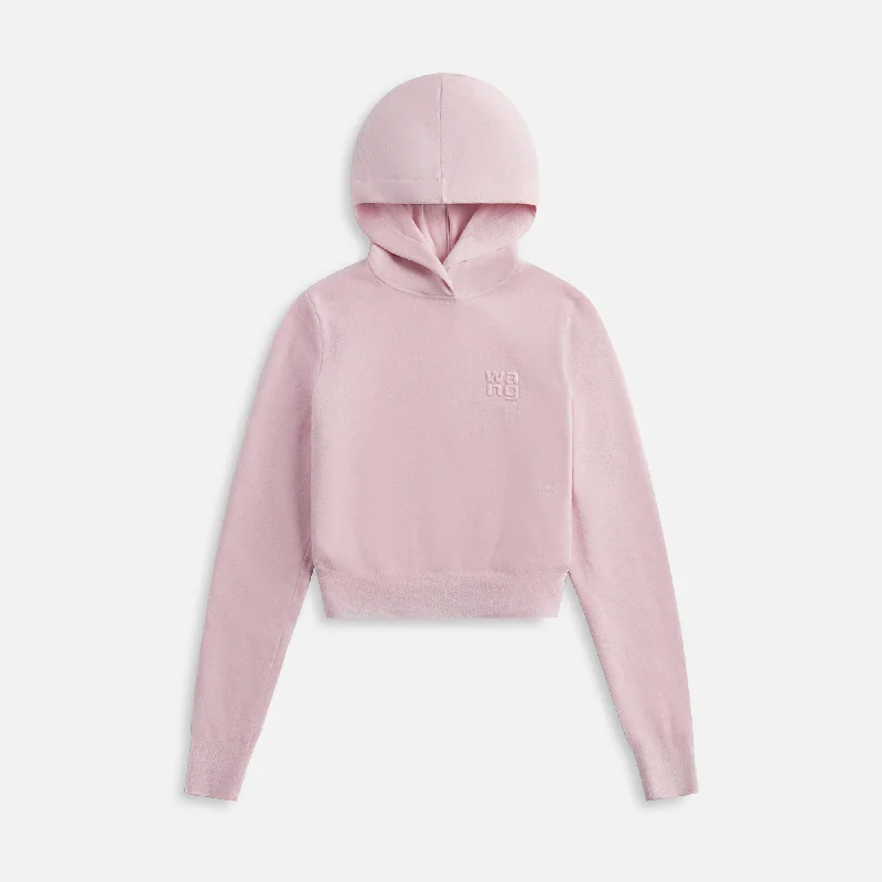 Charming Women's Garments T by Alexander Wang Cropepd Long Sleeve Hoodie with Embossed Logo - Light Pink