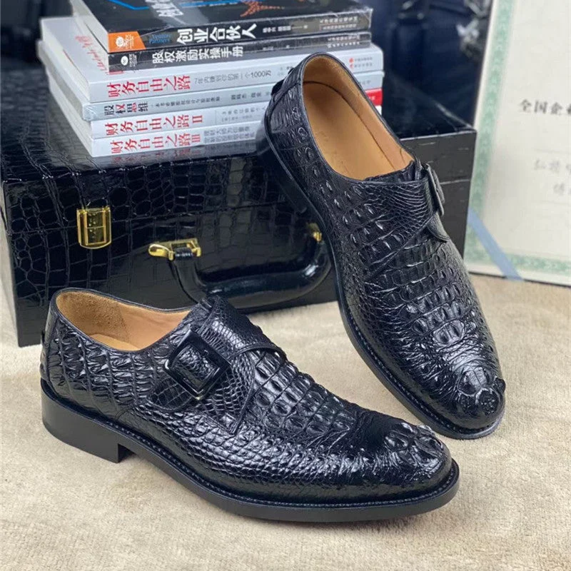 Men's Moisture-Wicking Boots Men's Handcraft Authentic Exotic Crocodile Skin Round Toe Casual Loafers