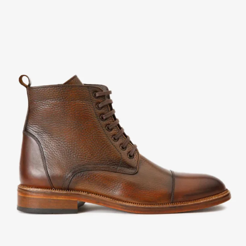 Men's Fashionable Shoes The Bothey Brown Leather Cap-Toe Lace-up Men Boot with a Zipper