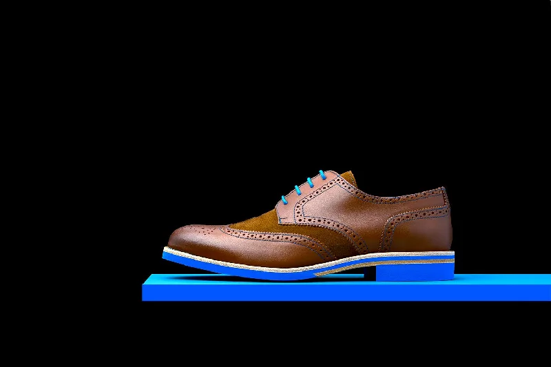 All-Season Boots For Men Mens Brown & Blue Leather Wingtip Dress Shoes