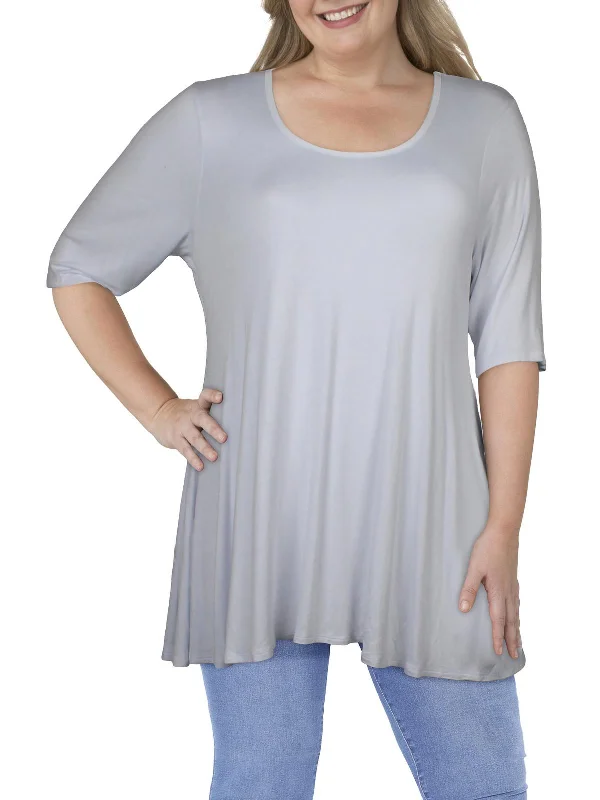 Women's Luxury Apparel Plus Womens Scoop Neck 3/4 Sleeve Tunic Top