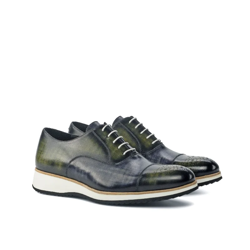 Men's Durable Boots DapperFam Rafael in Grey / Khaki Men's Hand-Painted Patina Oxford