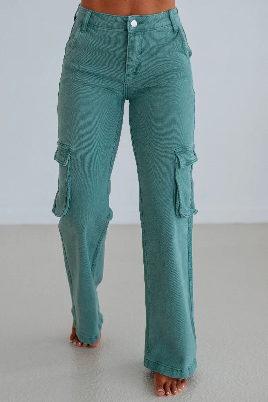 High End Women's Wear Kalani Risen Cargo Jeans - Jade