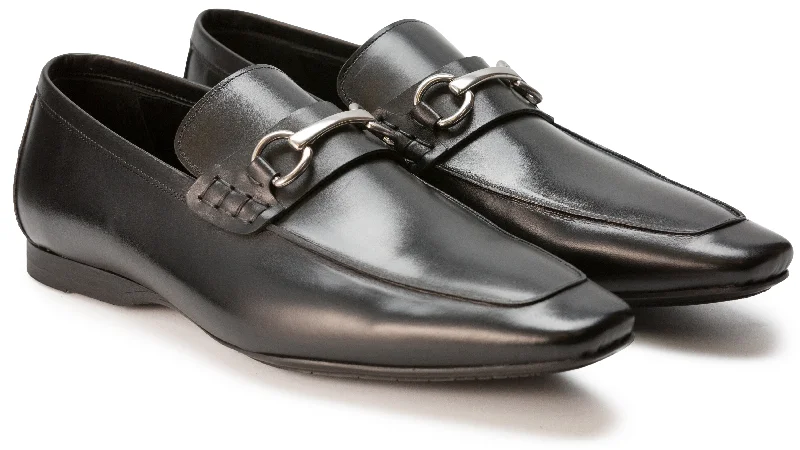 Sleek And Modern Shoes Luciana 7651 Black Calfskin Leather Bit Loafer
