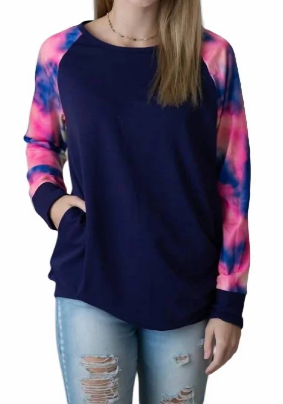 Women's Online Boutique Tie Dye Pocket Tunic In Navy