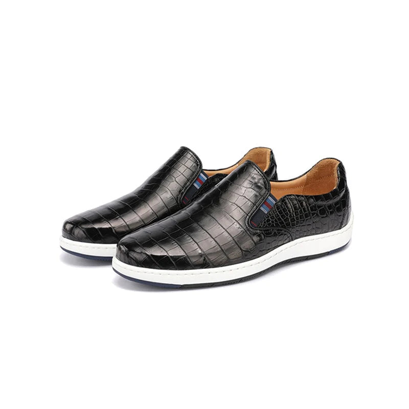 Men's Reinforced Sole Shoes Men's Casual Authentic Genuine Crocodile Leather Driving Flat Loafers