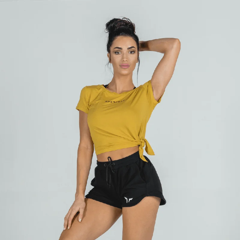 Trendy Street Style Clothing She-Wolf Crop Top - Mustard