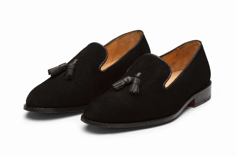 Men's Anti-Slip Shoes Tassel Loafers - Black Suede