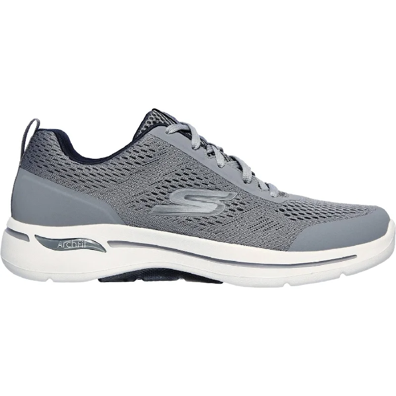 Men's Comfortable Boots Men's Skechers GOwalk Arch Fit Idyllic Grey/Navy Knit Mesh