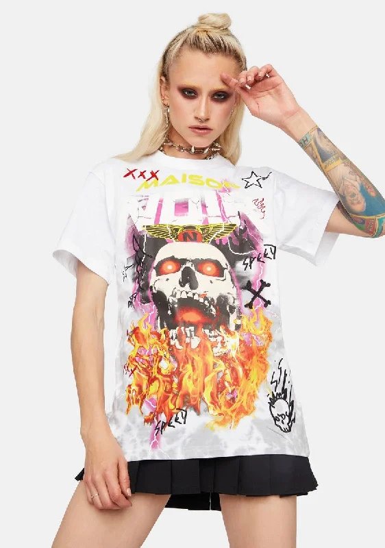 Women Wear Online Flaming Skull Graphic Tee