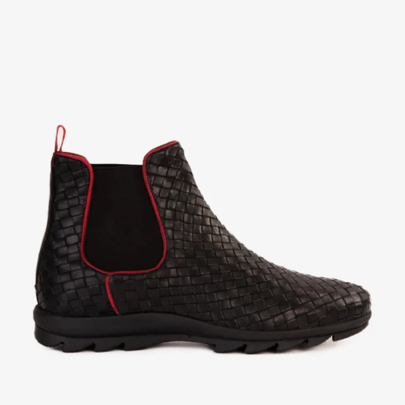 Men's Casual Boots The Luxpre Black Leather Handwoven Casual Chelsea Men Boot