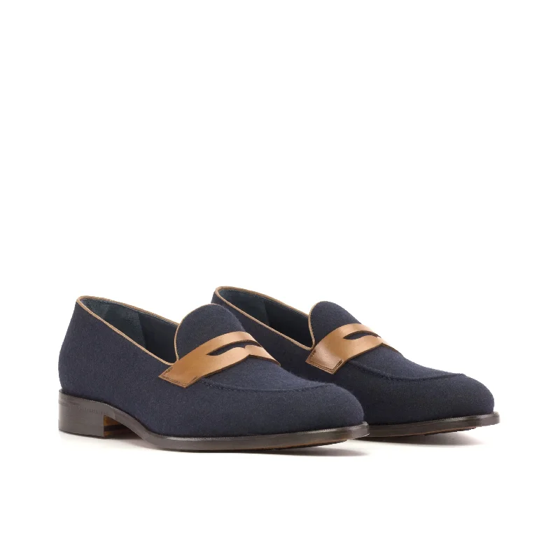Men's Casual Shoes DapperFam Luciano in Navy / Med Brown Men's Flannel & Italian Leather Loafer Men's Casual Shoes DapperFam Luciano in Navy / Med Brown Men's Flannel & Italian Leather Loafer