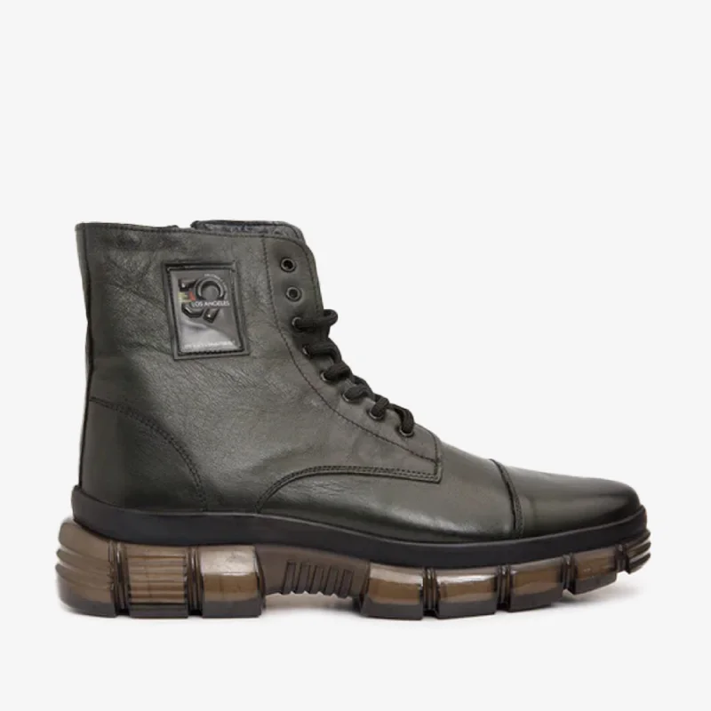 Men's Temperature-Regulating Boots The Ottova Green Leather Lace-Up Sneaker Men Boot with a Zipper