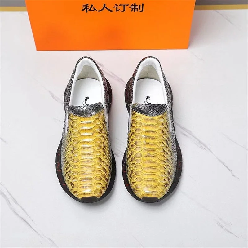 Men's Flexible Sole Shoes Men's Autumn Exotic Genuine Leather Slip-on Serpentine Soft Casual Flats