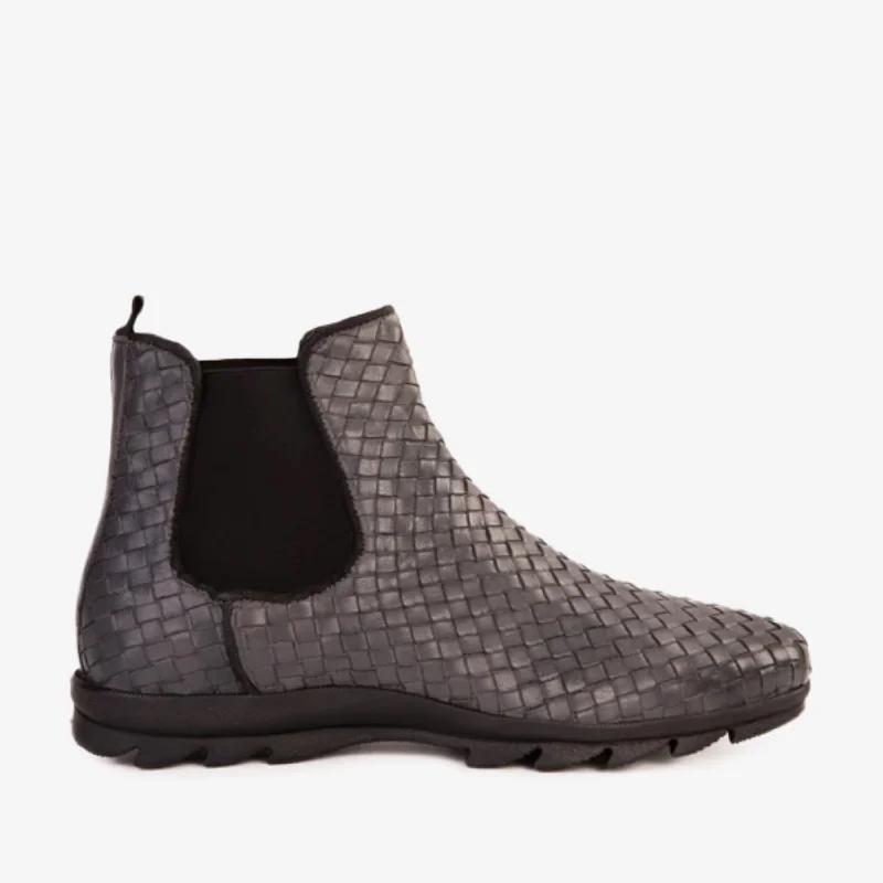 Men's Durable Boots The Luxpre Grey Leather Handwoven Casual Chelsea Men Boot
