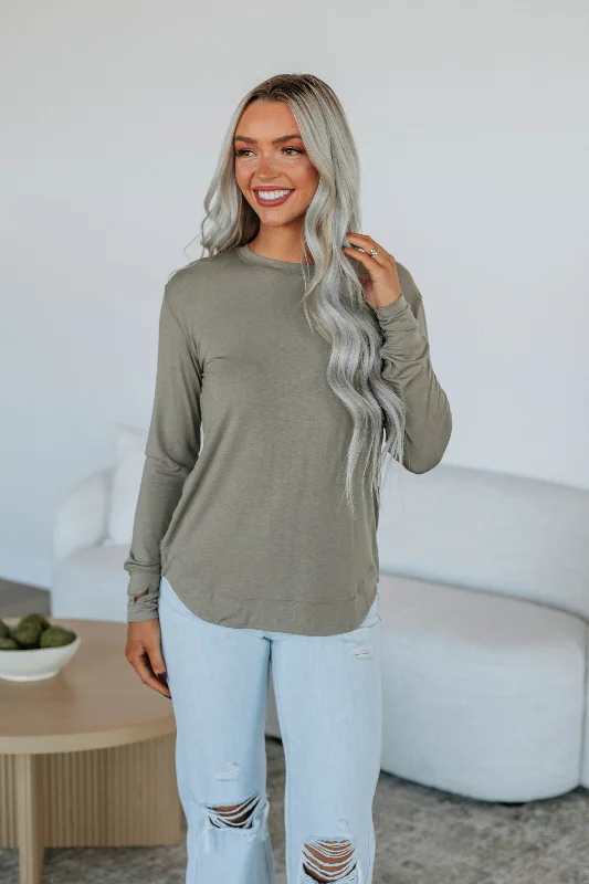 Women's Comfy Loungewear Outfit Parker Long Sleeve Top - Mushroom