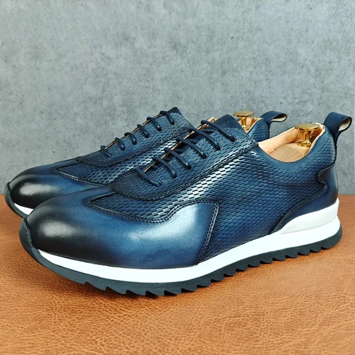 Men's Casual Boots Luxury Genuine Cow Leather Lace Up Wing Tip Casual Shoes for Men