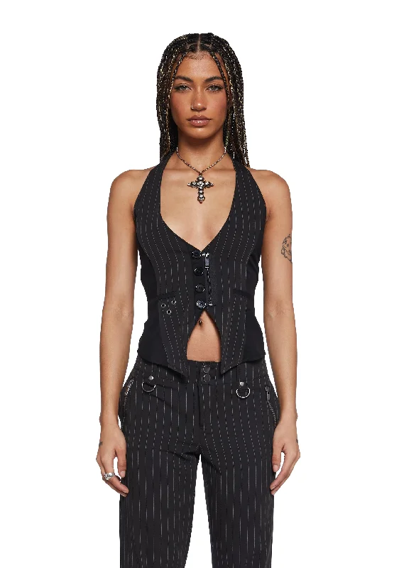 Women's Work Outfit Heather Pinstripe Vest